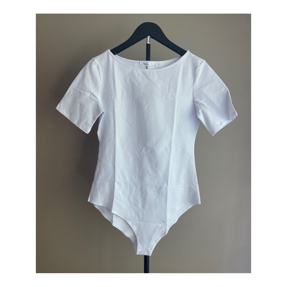 White Bodysuit Women's Large Short Sleeve Minimalist Casual Neutral NWT New